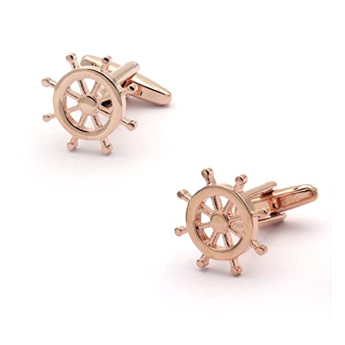 Anker Ruder Angeln Marine Seemannsboot Meer Rose Gold Silber Manschettenknöpfe (Rose Gold Rudder) von Vcufflinks