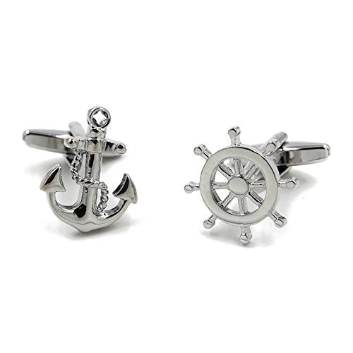 Ankerruder Angeln Marine Seemannsboot Meer Rose Gold Silber Manschettenknöpfe (Silber Anchor Ruder) von Vcufflinks