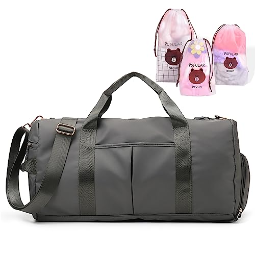 Sporttasche Damen Herren Reisetasche Groß, Sporttaschen Handgepäck Tasche mit Nassfach&Schuhfach, Sporttasche Übernachtungstasche Leichte Wasserdicht mit 3 Schuhsäcken,für Reise Gym,Grau von Vcumter