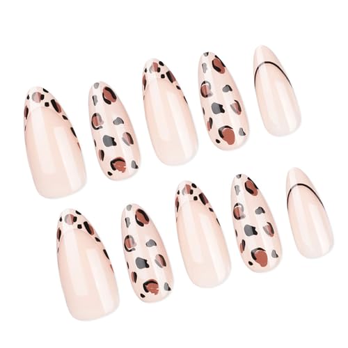 24 Pcs Presse Auf Nägeln Französische Spitze Mandelform Falsche Nägel Mit Tierischen Punkten Muster Designs Kleber Auf Nägeln Für Frauen von Vdaxvme