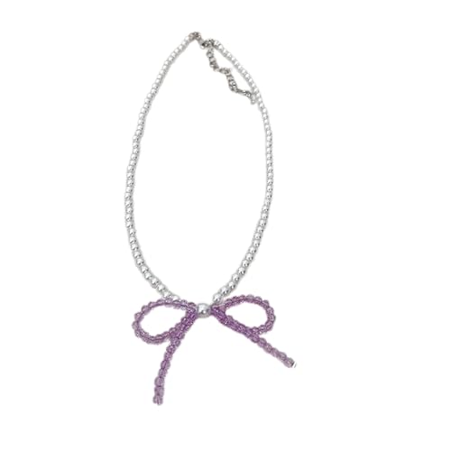 Elegante Halskette mit Kristall-Schleifenanhänger, elegante Perlen-Halskette, zierlicher Halsschmuck für den täglichen Gebrauch, Verabredungen, Partys, Kristall und Kunstperlen, Zirkonia von Vdaxvme