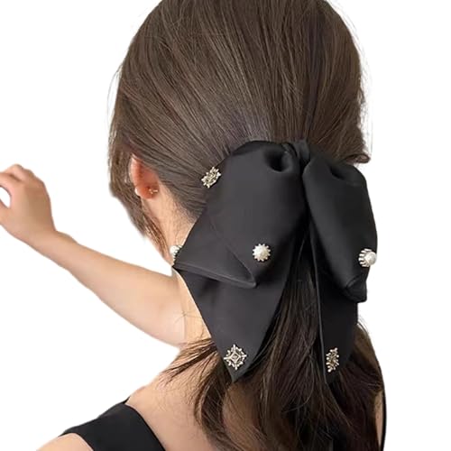 Elegante Schleifen-Haarklammer mit Kunstperlen, Federklemme, modisches Haar-Accessoire für sicheren Dutt, Hochsteckfrisur und den täglichen Gebrauch, Bürofrisur, Frühling von Vdaxvme