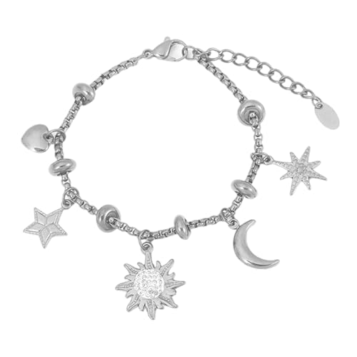 Schmuck austauschbare Gold-Silber-Panzerkette aus Edelstahl mit Kristallverzierungen, Unisex-Accessoire, Sonne, Mond, inspiriert, modisch, Silver, Wie beschrieben, Wie beschrieben von Vdaxvme
