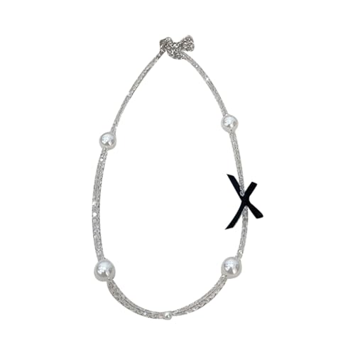 Süße, coole Schleifen-Halskette, Choker, Perlen, Kristall, Perlen, Halsband, modische Schlüsselbeinkette, Halskette, Party-Schmuck, Kristall + Band + Kunstperle, Zirkonia von Vdaxvme