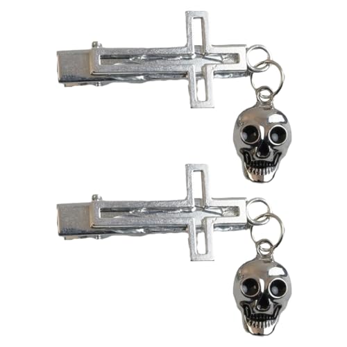 Vdaxvme 1 Stück / 2 Stück glänzende Haarnadeln für Damen, niedlicher Totenkopf-Anhänger, Haarspange, auffällig, metallisches Gefühl, Pony, Haarspange von Vdaxvme