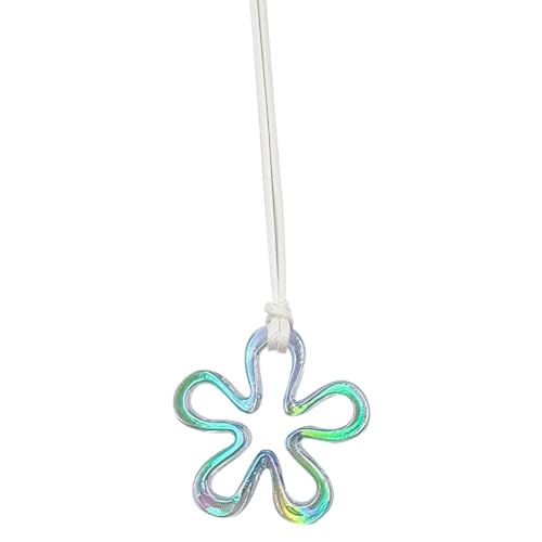 Vdaxvme Bunte Halskette mit fünfblättrigem Blütenanhänger, exquisite Schlüsselbeinkette, Blumen-Halskette, White rope, Acryl + Wachsseil, Zirkonia von Vdaxvme