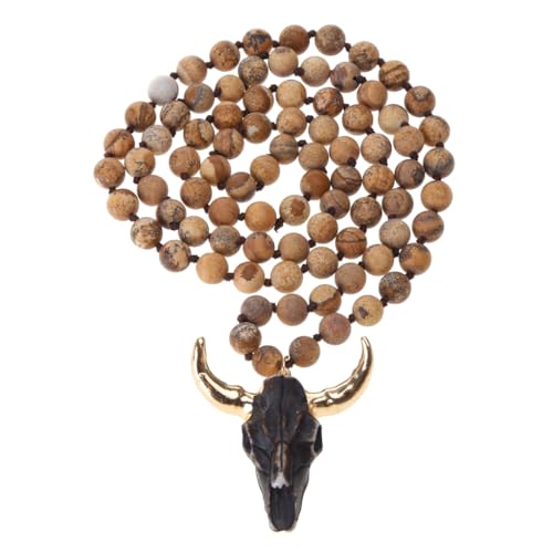 Vdaxvme Damen-Halskette, Steinperlen-Halskette mit Horn-Anhänger, lange ethnische Halskette, Modeschmuck, Accessoire für Frauen und Mädchen, Naturstein, Zirkonia von Vdaxvme