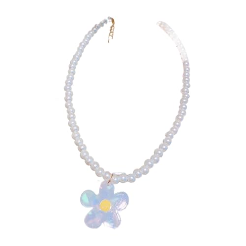 Vdaxvme Damen-Halskette mit Blumen-Charm, Halsband, Schlüsselbeinkette, elegante Harzperlen-Halskette für Frauen, Modeschmuck, Dopamin-Halskette, Medium, Harz und Kunstperlen, Zirkonia von Vdaxvme