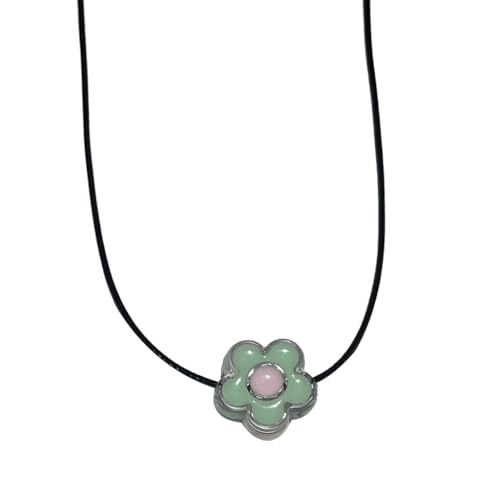 Vdaxvme Elegante Lederhalskette mit Blumenmuster, verstellbare Länge, Halsband, stilvolle Halskette für Damen, Acryl + Lederseil, Zirkonia von Vdaxvme