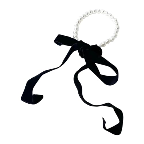 Vdaxvme Elegante Samt-Halskette mit Schleife, Choker-Halskette für Damen, Imitationsperle, Schlüsselbeinkette, Charm, Hochzeitsschmuck, Kunstperlensamt, Zirkonia von Vdaxvme