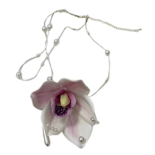 Vdaxvme Eleganter Blumen-Halsschmuck für Damen, zarter Blumenhalsband, Statement-Halskette für modebewusste Personen, Nachahmungsperlen, Zirkonia von Vdaxvme