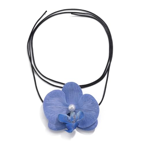 Vdaxvme Eleganter Blumenanhänger, Halskettenverzierung, zarte Blumen-Halskette, elegante Perlen, eingelegtes Blumen-Nackenband, Kunststoff + Lederwachsfaden + Kunstperlen, Zirkonia von Vdaxvme