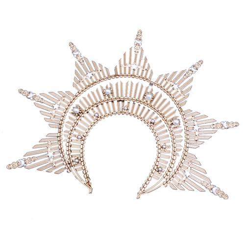 Vdaxvme Gothic Stirnband Prinzessin Kopfschmuck mit Hand Perlen Festzug Abschlussball Party Requisiten Spiked Tiaras Haarreifen von Vdaxvme