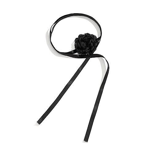 Vdaxvme Gothic schwarze Rose Blume Choker Halskette Frauen Braut elegant verstellbar Seidenband Schleife Seil Kette Zubehör, Band und Netz, Zirkonia von Vdaxvme