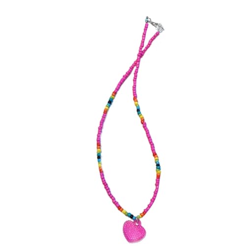 Vdaxvme Halskette mit Herz-Anhänger, Temperament, Halsband, Schlüsselbeinkette, Party-Schmuck, bunte Perlen-Halskette, Glasreisperlen, Zirkonia von Vdaxvme