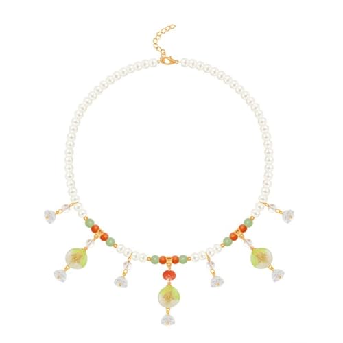 Vdaxvme Stilvolle kurze Perlen-Halskette, Verzierung Halskette mit Perlen Fransenanhänger, einzigartige Halsketten für Versammlungen, Glas, Zirkonia von Vdaxvme