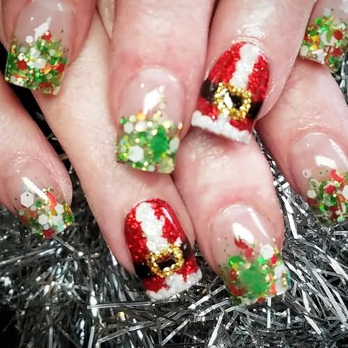 Weihnachten Festliche Nägel Zum Aufdrücken 24 Stück Acryl Rund Kurz Künstliche Nägel Zum Aufkleben Für Frauen Und Mädchen Nageldekoration von Vdaxvme