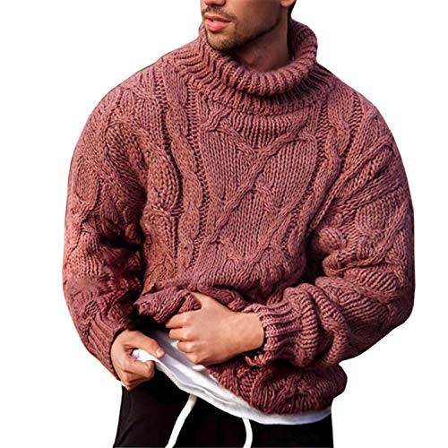 Vdnerjg Herren Thermo-Rollkragenpullover Langarm Zopfmuster Casual Chunky Pullover Pullover, rot, 3X-Groß von Vdnerjg