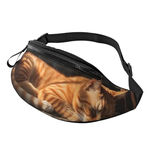 Bauchtasche, modische Bauchtasche für Damen und Herren, leichte Bauchtasche, Hüfttasche für Hundelaufen, Reisen, Orange Katze schlafend, Einheitsgröße von VducK