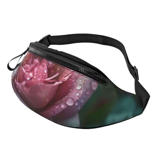 Bauchtasche, modische Bauchtasche für Damen und Herren, leichte Bauchtasche, Hüfttasche für Hundelaufen, Reisen, Rosa Rosen im Regen, Einheitsgröße von VducK