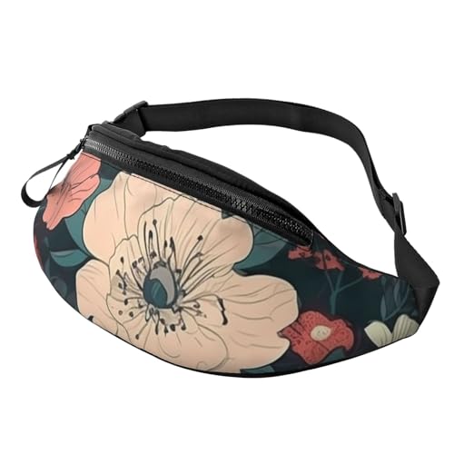 Bauchtasche, modische Bauchtasche für Damen und Herren, leichte Bauchtasche, Hüfttasche für Hundelaufen, Reisen, Rote und rosa Blumen, Einheitsgröße von VducK