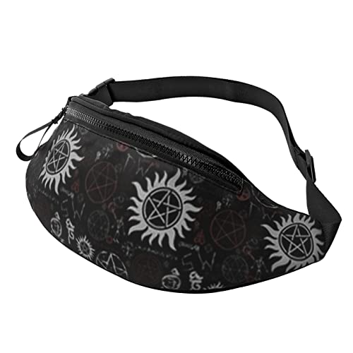 Bauchtasche, modische Bauchtasche für Damen und Herren, leichte Bauchtasche, Hüfttasche für Hundelaufen, Reisen, Supernatural Symbole schwarz, Einheitsgröße von VducK