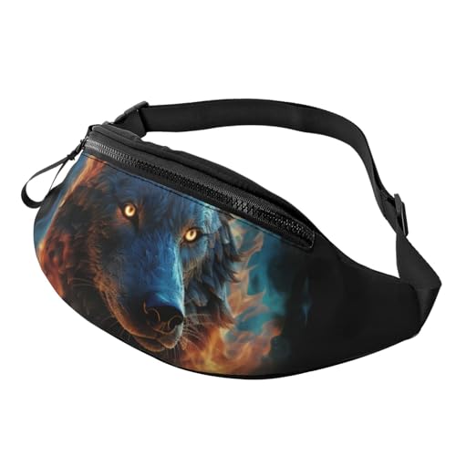 Bauchtasche, modische Bauchtasche für Damen und Herren, leichte Bauchtasche, Hüfttasche für Hundelaufen, Reisen, Wolfskopf in blauen Flammen, Einheitsgröße von VducK