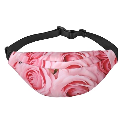 Bauchtasche für Damen und Herren, modische Bauchtasche mit Pomeranian und Blumen, Hüfttasche für Sport, Wandern, Reisen, Pink Fresh Roses1, Einheitsgröße von VducK