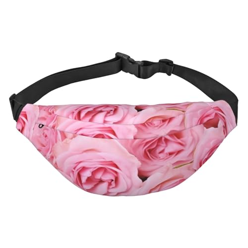 Bauchtasche für Damen und Herren, modische Bauchtasche mit Pomeranian und Blumen, Hüfttasche für Sport, Wandern, Reisen, Pink Fresh Roses2, Einheitsgröße von VducK