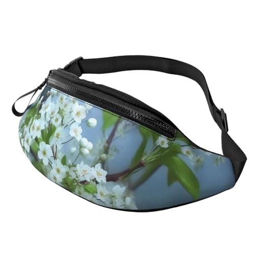 Bauchtaschen für Damen, große Umhängetasche, trendige Brusttasche, schwarzer und roter Hintergrund, Hüfttasche für Reisen, Vogel-Kirschblüte, Einheitsgröße von VducK