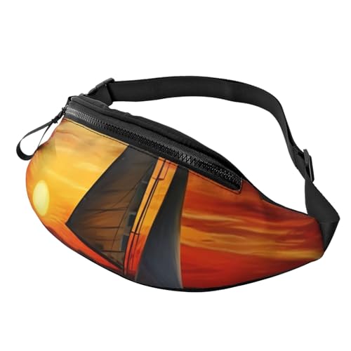 Gürteltasche für Damen, große Umhängetasche, trendige Brusttasche, Sonnenuntergang, Delfin, Hüfttasche für Reisen, Sunrise Segelboot, Einheitsgröße von VducK