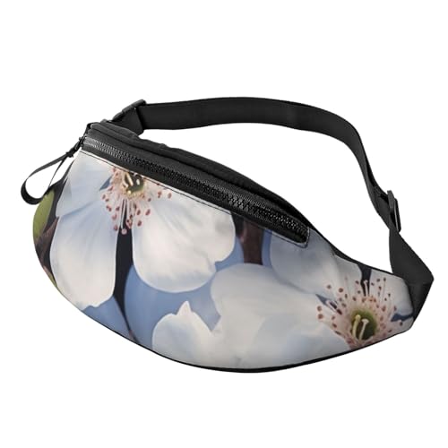 Gürteltasche für Damen, große Umhängetasche, trendige Brusttasche, weiße Blüten, Hüfttasche für Reisen, White Blossom, Einheitsgröße von VducK