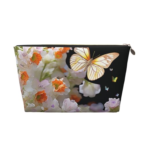 Kosmetiktasche, Reise-Make-up-Tasche für Damen, groß, Make-up, Schmetterlinge, Narzissen, Blumen, Organizer, Kulturbeutel, Reißverschluss, Geldbörse, gold, Einheitsgröße, Kosmetiktasche von VducK