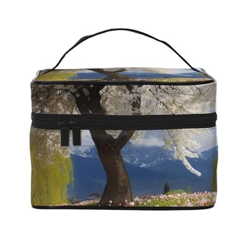 Make-up-Tasche, Reise-Kosmetiktasche, groß, tragbar, Kulturbeutel für Damen, Frosch, Kulturbeutel, Baum Blumen Natur Landschaft, Einheitsgröße, Kosmetiktasche von VducK