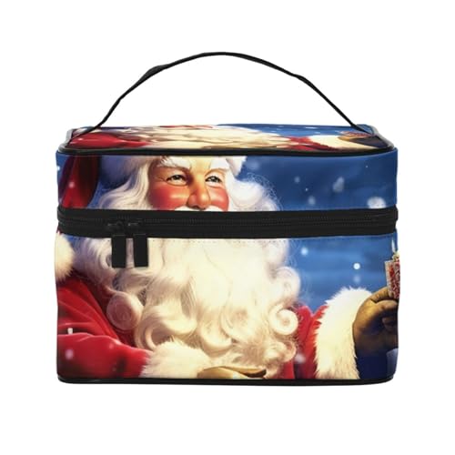 Make-up-Tasche, Reise-Kosmetiktasche, groß, tragbar, Kulturbeutel für Damen, Lippen, Kulturbeutel, Winter-Weihnachtsmann, Einheitsgröße, Kosmetiktasche von VducK