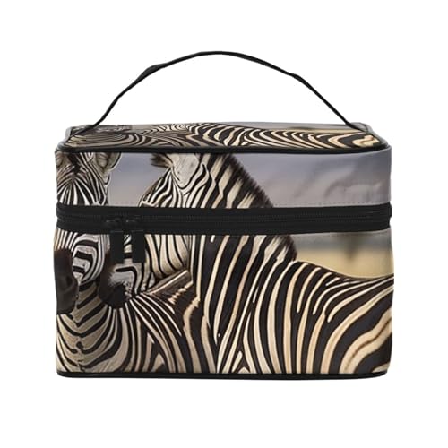 Make-up-Tasche, Reise-Kosmetiktasche, groß, tragbar, Kulturbeutel für Damen, Sukkulenten, botanische Kulturbeutel, Zebras auf Südafrika, Einheitsgröße, Kosmetiktasche von VducK