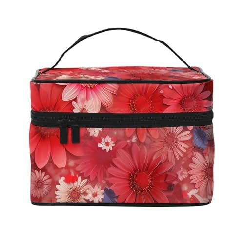 Make-up-Tasche, Reise-Kosmetiktasche, groß, tragbar, Kulturbeutel für Damen, Vintage-Stil, Herzblume zum Valentinstag, Einheitsgröße, Kosmetiktasche von VducK