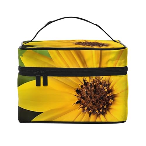 Make-up-Tasche, Reise-Kosmetiktasche, groß, tragbar, Kulturbeutel für Damen, York City, Sonnenuntergang, Bild, Gelb, Blumen, Einheitsgröße, Kosmetiktasche von VducK