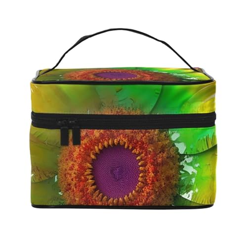 Make-up-Tasche, Reise-Kosmetiktasche, groß, tragbar, Kulturbeutel für Damen, abstrakte Farbwürfel, lila, Bunte 3D-Sonnenblume, Einheitsgröße, Kosmetiktasche von VducK