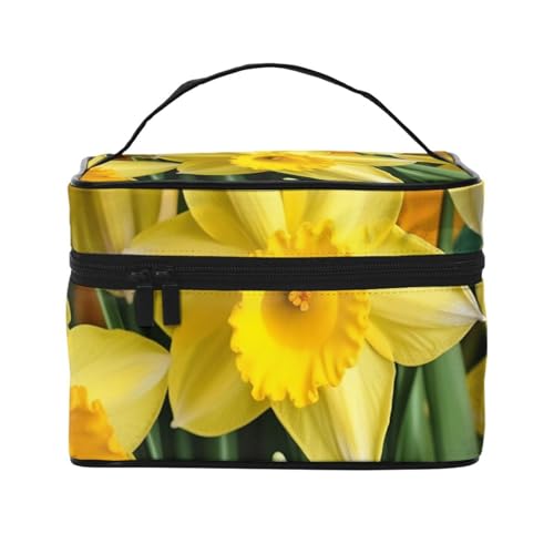 Make-up-Tasche, Reise-Kosmetiktasche, groß, tragbar, Kulturbeutel für Damen, gelbe Narzissen, Blumen, Kulturbeutel, Gelbe Narzissen-Blumen, Einheitsgröße, Kosmetiktasche von VducK