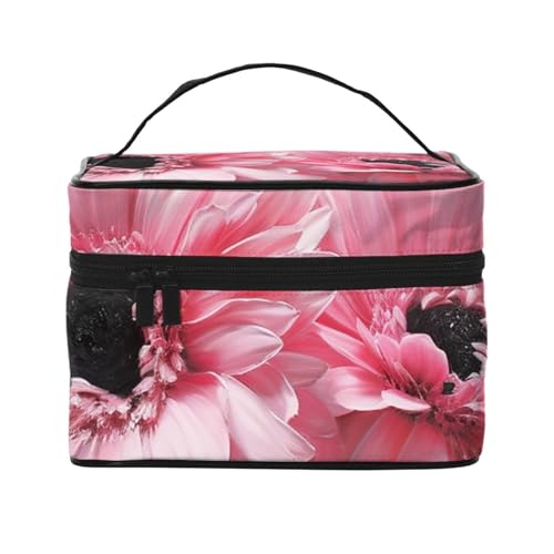 Make-up-Tasche, Reise-Kosmetiktasche, groß, tragbar, Kulturbeutel für Damen, gelbe Narzissen, Blumen, Kulturbeutel, Zwei rosa Blumen, Einheitsgröße, Kosmetiktasche von VducK