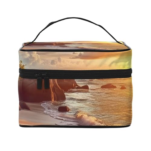 Make-up-Tasche, Reise-Kosmetiktasche, groß, tragbar, Kulturbeutel für Damen, tropische Fische, Kulturbeutel, Tropischer Strand bei Sonnenuntergang, Einheitsgröße, Kosmetiktasche von VducK