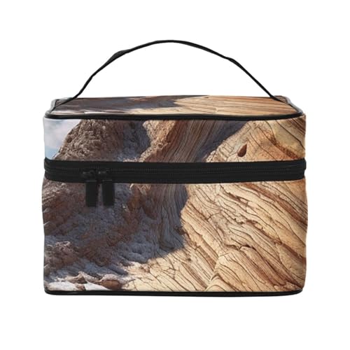 Make-up-Tasche, Reise-Kosmetiktasche, groß, tragbar, Kulturbeutel für Damen, weiße Wolken, Himmel, Kulturbeutel, Weathering Mountain, Einheitsgröße, Kosmetiktasche von VducK