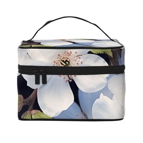 Make-up-Tasche, Reise-Kosmetiktasche, groß, tragbar, Kulturbeutel für Damen, weiße Wolken, Himmel, Kulturbeutel, White Blossom, Einheitsgröße, Kosmetiktasche von VducK