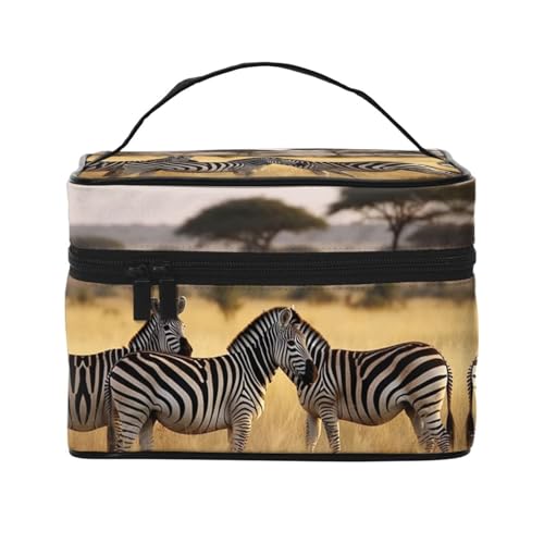 Make-up-Tasche, Reise-Kosmetiktasche, groß, tragbar, Kulturbeutel für Frauen, afrikanische Wildtiere, Tiger, Kulturbeutel, Afrika Grassland Zebra, Einheitsgröße, Kosmetiktasche von VducK