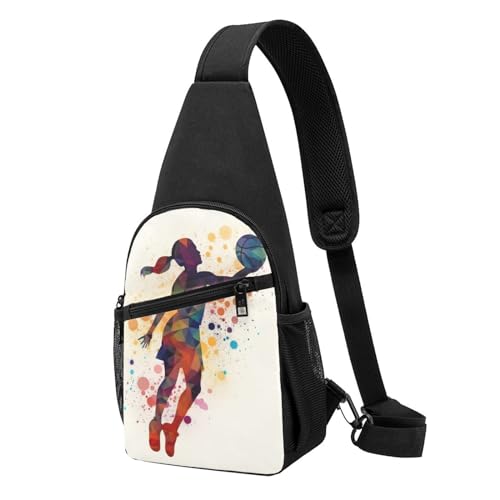 Schultertasche für Damen, Bauchtasche, Basketball, auf Feuer, Brusttasche, Tagesrucksack zum Wandern, Reisen, Hüfttasche, Basketball-Mädchen-Muster, Einheitsgröße von VducK