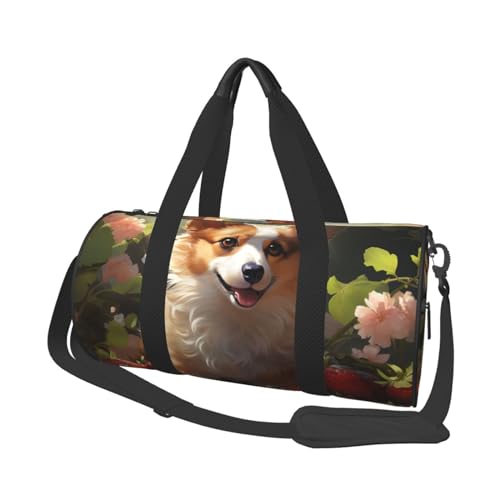 Sporttasche, Reisetasche, Damen, Herren, Erdbeere und niedlich, Corgi-Sporttaschen, Schwimmen, Fußball, Basketball, Tennis, Erdbeere und niedlicher Corgi, Einheitsgröße, Reisetasche von VducK