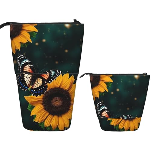 Teleskop-Federmäppchen, Pop-Up-Bleistifttasche, niedlicher Teleskop-Stifthalter, Sonnenblume mit Schmetterling, stehendes Federmäppchen, Sonnenblume mit Schmetterling, Einheitsgröße, Kosmetiktasche von VducK