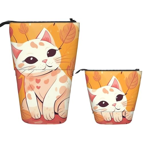 Teleskop-Federmäppchen, Pop-Up-Federtasche, niedlicher Teleskop-Stifthalter, einfacher Cartoon-Katze, stehender Bleistiftbeutel, Einfache Cartoon-Katze, Einheitsgröße, Kosmetiktasche von VducK