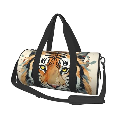 Turnbeutel, Reisetasche, Damen, Herren, grünes Blättermuster, Sporttaschen, Schwimmen, Fußball, Basketball, Tennis, Jahr des Tigers Tigergesicht, Einheitsgröße, Reisetasche von VducK